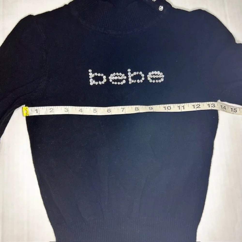 Bebe Rhinestone Embellished Bling Soft Cozy Sweater Black Size M - Picture 3 of 7